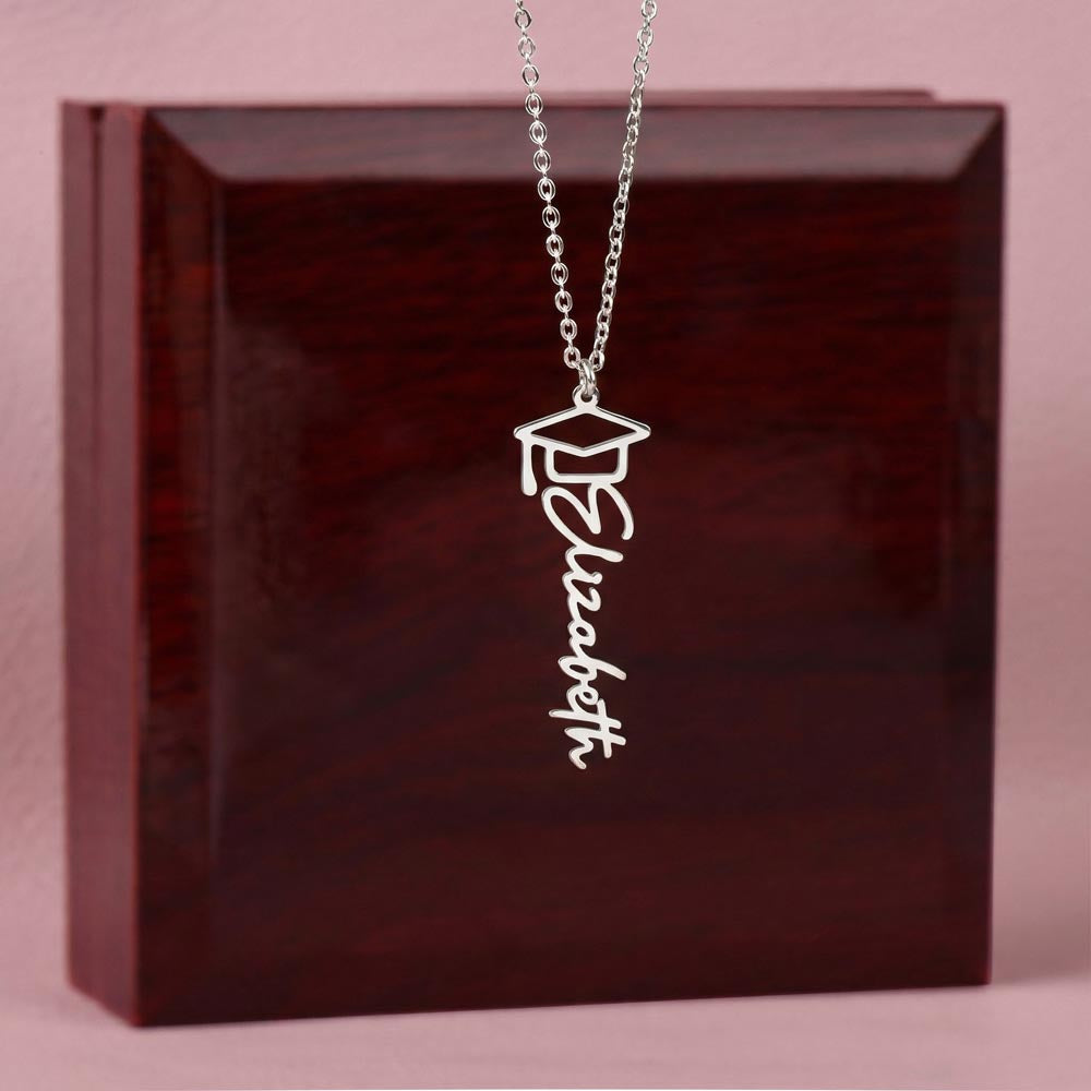 Personalised Graduation Cap Name Necklace – Custom Graduation Jewelry Gift for Her Achievement